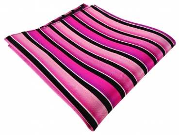 TigerTie Designer Seideneinstecktuch magenta rosa pink schwarz silber gestreift