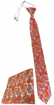 TigerTie Security Sicherheits Krawatte +Einstecktuch in orange silber Paisley