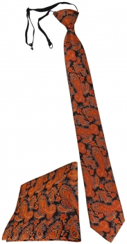 TigerTie Security Sicherheits Krawatte +Einstecktuch orange schwarz Paisley