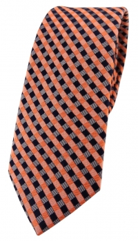 schmale TigerTie Seidenkrawatte in orange lachs royal grau kariert - 100% Seide