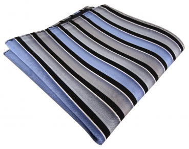 TigerTie Seideneinstecktuch grau blau schwarz silber gestreift - Gr. 30 x 30 cm