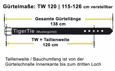 TigerTie Rindsledergürtel schwarz mit roter Kantenfärbung - Bundweite 120 cm