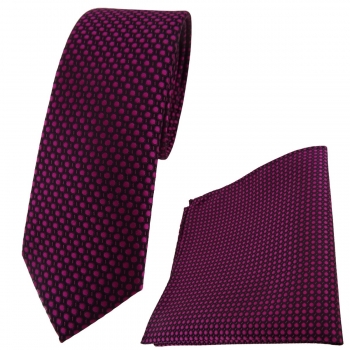 schmale TigerTie Krawatte + Einstecktuch lila violett purpur schwarz gepunktet