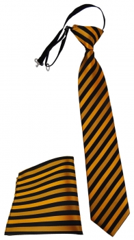 Security Sicherheits Krawatte + Stecktuch bronze schwarz gestreift mit Gummizug