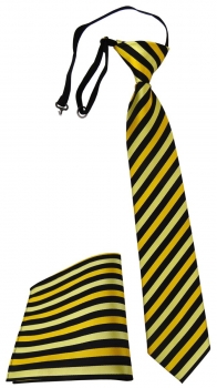 Sicherheits Krawatte + Stecktuch gold gelbgold schwarz gestreift mit Gummizug
