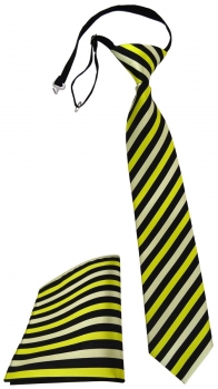 Sicherheits Krawatte +Stecktuch gelb zitronengelb schwarz gestreift mit Gummizug