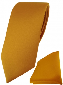 TigerTie Designer Krawatte + TigerTie Einstecktuch in gelborange einfarbig uni