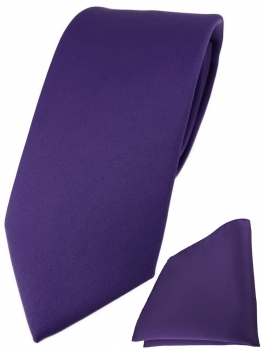 TigerTie Designer Krawatte + TigerTie Einstecktuch in blaulila violett einfarbig