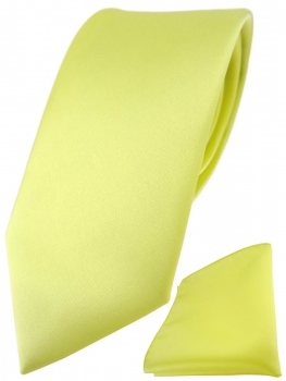 TigerTie Designer Krawatte + TigerTie Einstecktuch in zitronengelb einfarbig uni