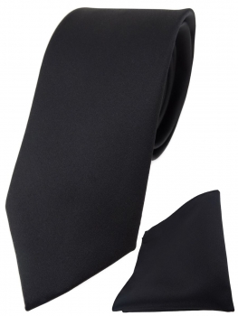 TigerTie Designer Krawatte + TigerTie Einstecktuch in schwarz einfarbig uni