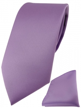 TigerTie Designer Krawatte + TigerTie Einstecktuch dunkles flieder einfarbig uni