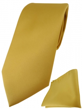 TigerTie Designer Krawatte + TigerTie Einstecktuch in gold einfarbig uni