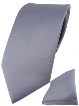 TigerTie Designer Krawatte + TigerTie Einstecktuch in silber einfarbig uni