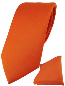 TigerTie Designer Krawatte + TigerTie Einstecktuch in orange einfarbig uni