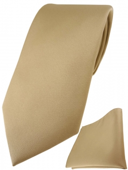TigerTie Designer Krawatte + TigerTie Einstecktuch in dunkelgold einfarbig uni