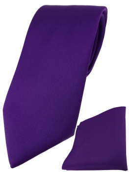 TigerTie Designer Krawatte + TigerTie Einstecktuch in dunkellila einfarbig uni