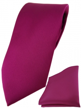 TigerTie Designer Krawatte + TigerTie Einstecktuch in magenta einfarbig uni