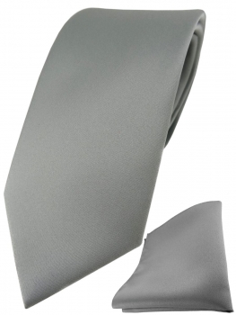TigerTie Designer Krawatte + TigerTie Einstecktuch in grau einfarbig uni