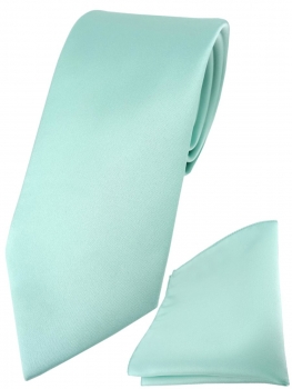 TigerTie Designer Krawatte + TigerTie Einstecktuch in mint grün einfarbig uni