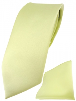 TigerTie Designer Krawatte + TigerTie Einstecktuch in blassgelb einfarbig uni