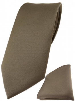 TigerTie Designer Krawatte + TigerTie Einstecktuch in graubraun einfarbig uni