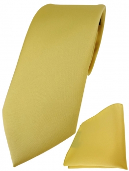 TigerTie Designer Krawatte + TigerTie Einstecktuch in gelbgold einfarbig uni