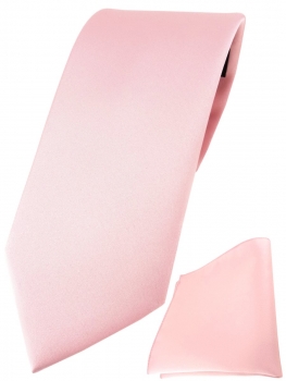 TigerTie Designer Krawatte + TigerTie Einstecktuch in rosa einfarbig uni