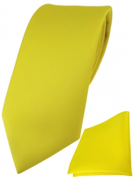 TigerTie Designer Krawatte + TigerTie Einstecktuch in gelb einfarbig uni