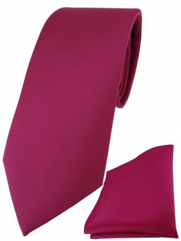 TigerTie Designer Krawatte + TigerTie Einstecktuch in rosa magenta einfarbig uni