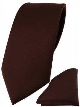 TigerTie Designer Krawatte + TigerTie Einstecktuch in dunkelbraun einfarbig uni