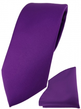 TigerTie Designer Krawatte + TigerTie Einstecktuch in lila einfarbig uni
