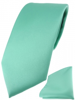 TigerTie Designer Krawatte + TigerTie Einstecktuch in grün mint einfarbig uni