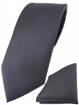 TigerTie Designer Krawatte + TigerTie Einstecktuch in anthrazit einfarbig uni