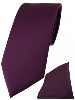 TigerTie Designer Krawatte + TigerTie Einstecktuch bordeauxviolett einfarbig uni