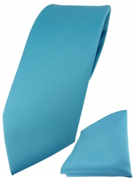 TigerTie Designer Krawatte + TigerTie Einstecktuch in türkis einfarbig uni