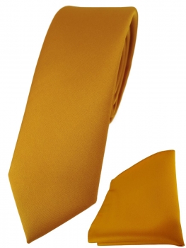 schmale TigerTie Designer Krawatte + Einstecktuch in gelborange einfarbig uni