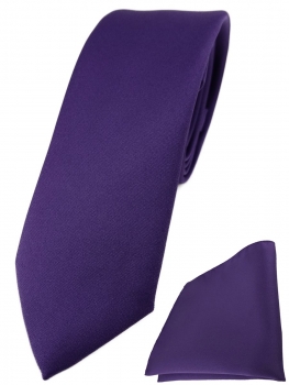 schmale TigerTie Designer Krawatte + Einstecktuch blaulila violett einfarbig uni