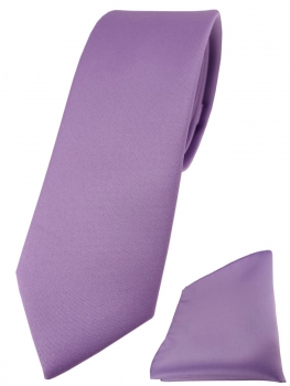 schmale TigerTie Designer Krawatte + Einstecktuch dunkles flieder einfarbig uni