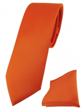 schmale TigerTie Designer Krawatte + Einstecktuch in orange einfarbig uni