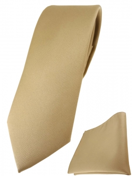 schmale TigerTie Designer Krawatte + Einstecktuch in dunkelgold einfarbig uni