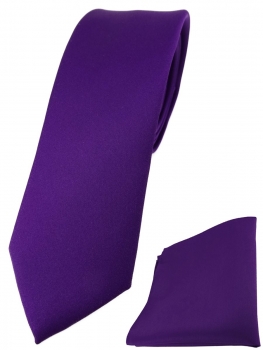 schmale TigerTie Designer Krawatte + Einstecktuch in dunkellila einfarbig uni