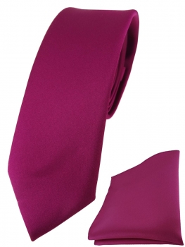 schmale TigerTie Designer Krawatte + Einstecktuch in magenta einfarbig uni