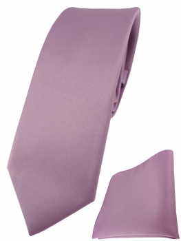 schmale TigerTie Designer Krawatte + Einstecktuch in flieder einfarbig uni