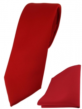schmale TigerTie Designer Krawatte + Einstecktuch in verkehrsrot einfarbig uni