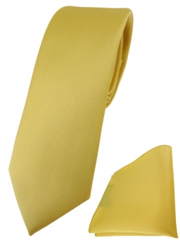 schmale TigerTie Designer Krawatte + Einstecktuch in gelbgold einfarbig uni