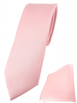 schmale TigerTie Designer Krawatte + Einstecktuch in rosa einfarbig uni