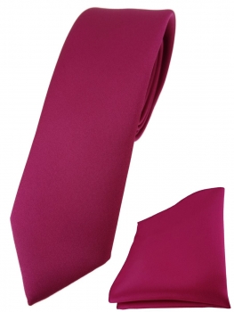 schmale TigerTie Designer Krawatte + Einstecktuch in rosa magenta einfarbig uni