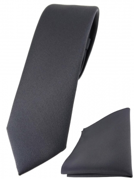 schmale TigerTie Designer Krawatte + Einstecktuch in anthrazit einfarbig uni