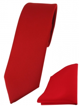 schmale TigerTie Designer Krawatte + Einstecktuch in rot einfarbig uni