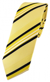 schmale TigerTie Seidenkrawatte gelb weiß schwarz gestreift - 100% Seide Tie